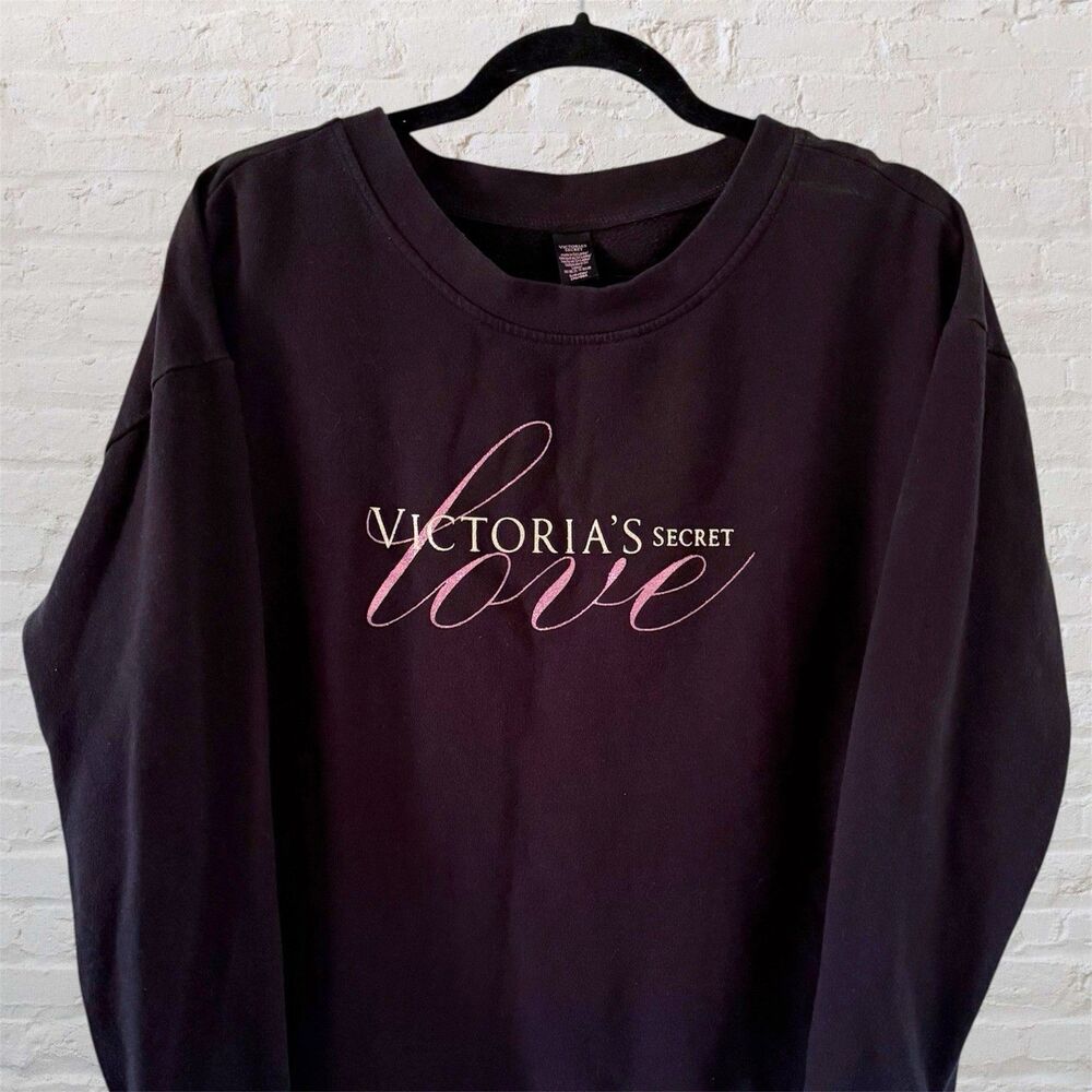 Victoria's Secret Love Spellout Logo Pullover Sweatshirt Black S Cotton Blend